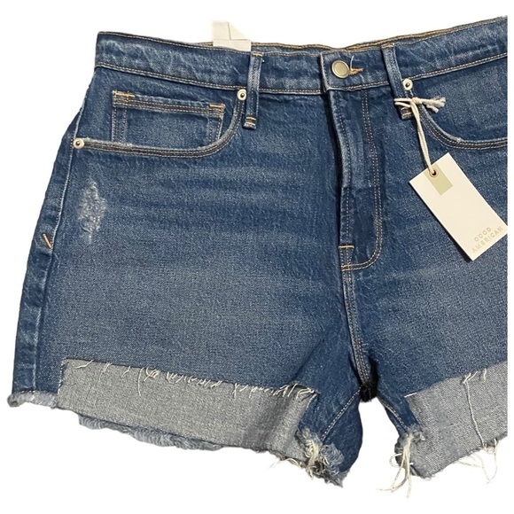 GOOD AMERICAN GOOD 90s DENIM SHORTS FRAYED HEM HI RISE SOME STRETCH SZ 6/27 - Picture 8 of 13